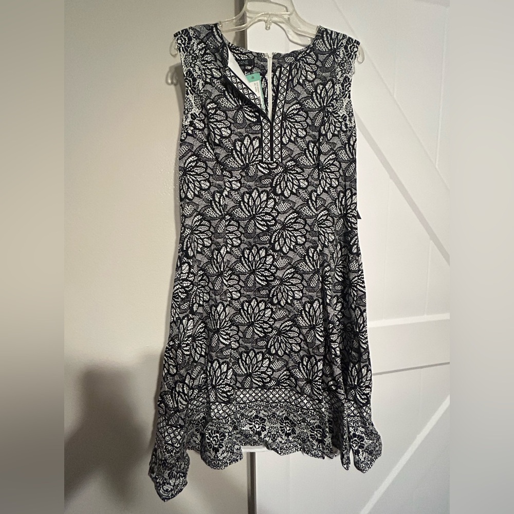 Adore Black and White Lace-Pattern Sheath Dress